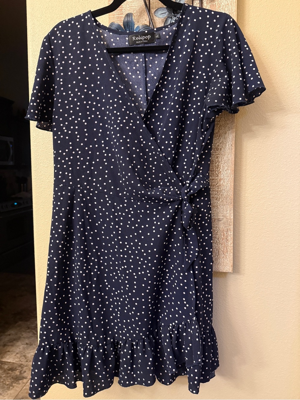 Relipop Navy Polka Dot Wrap Mini Dress Womens Large